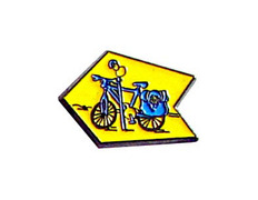 Pino de bicicleta de metal com seta amarela