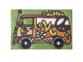 Ônibus magnético de cerâmica Camino de Santiago Verde 5x7,5 cm