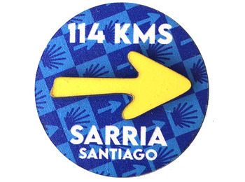 Sinal magnético de madeira com seta Sarria Km 114