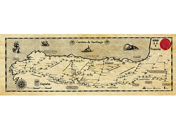 Mapa do Caminho de Santiago em pergaminho