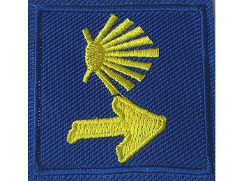 Estrela e seta bordada com patch pequeno fundo azul