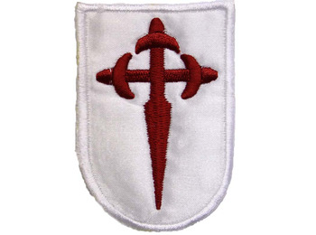 Tecido patch bordado Cruz de Santiago com fundo branco