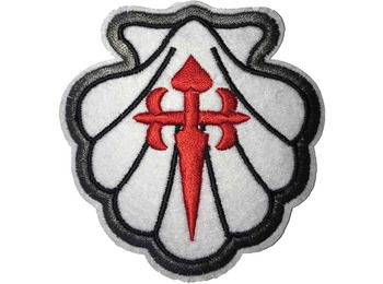 Patch bordado em vieira branca com Santiago Cross 7,5x7,5