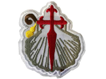 Patch de vieira bordado com cruz, zangão e abóbora