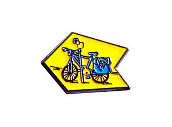 Pino de bicicleta de metal com seta amarela