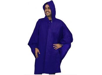 Poncho Merkel de poliéster com capuz azul