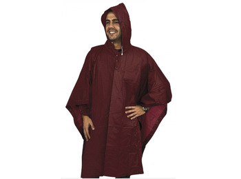 Poncho de poliéster Merkel com capuz vermelho granada