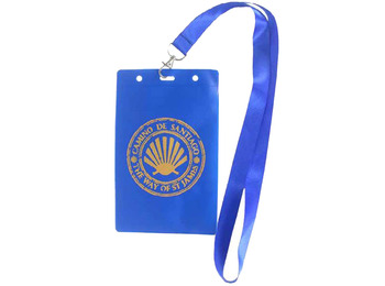Porta-crachá com fita azul