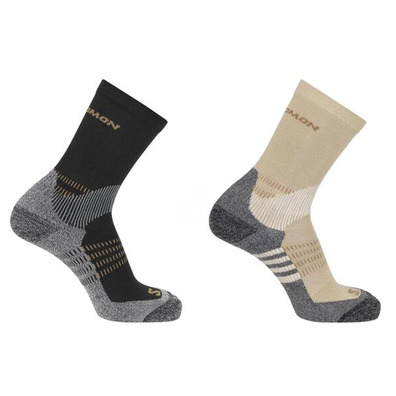 Meia Salomon X Ultra Access Crew 2-Pack Areia/Preta/Cinza