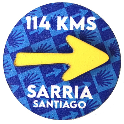 Sinal magnético de madeira com seta Sarria Km 114