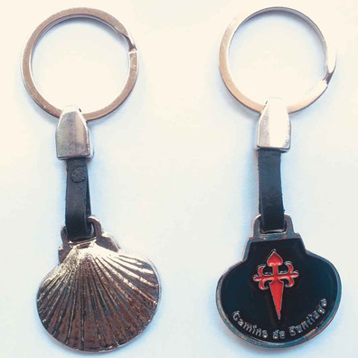 Porta-chaves em metal / couro Cruz de Santiago com fundo preto