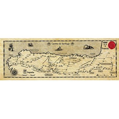 Mapa do Caminho de Santiago em pergaminho