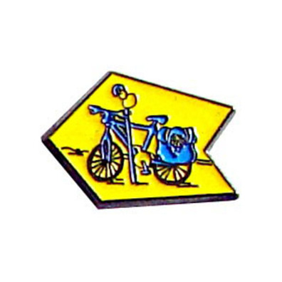 Pino de bicicleta de metal com seta amarela