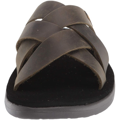 Teva Voya Slide Couro Sandália Dark Olive