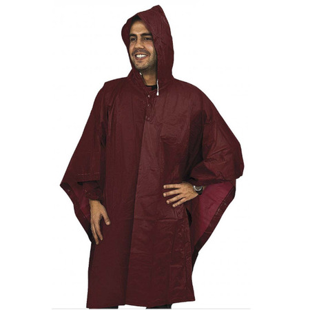 Poncho de poliéster Merkel com capuz vermelho granada