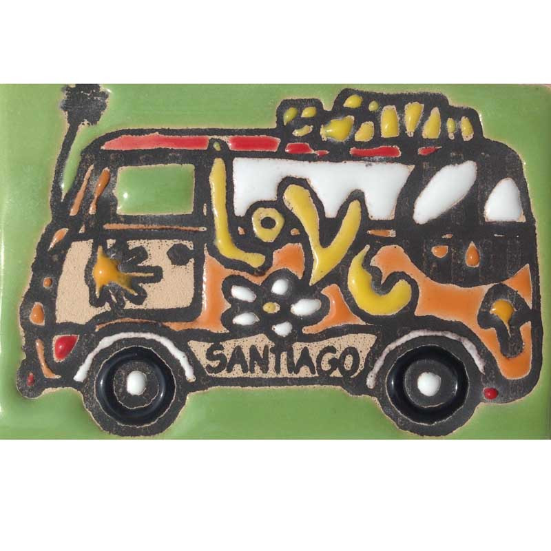 Ônibus magnético de cerâmica Camino de Santiago Verde 5x7,5 cm