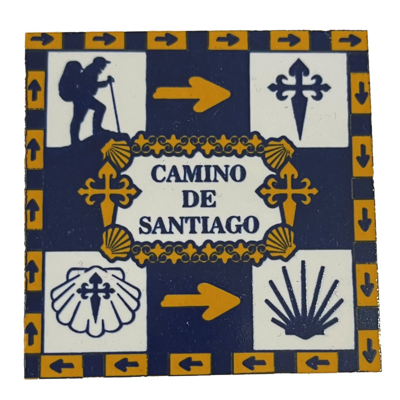 Imã de cerâmica multi-símbolo Camino de Santiago 5,4 x 5,4 cm
