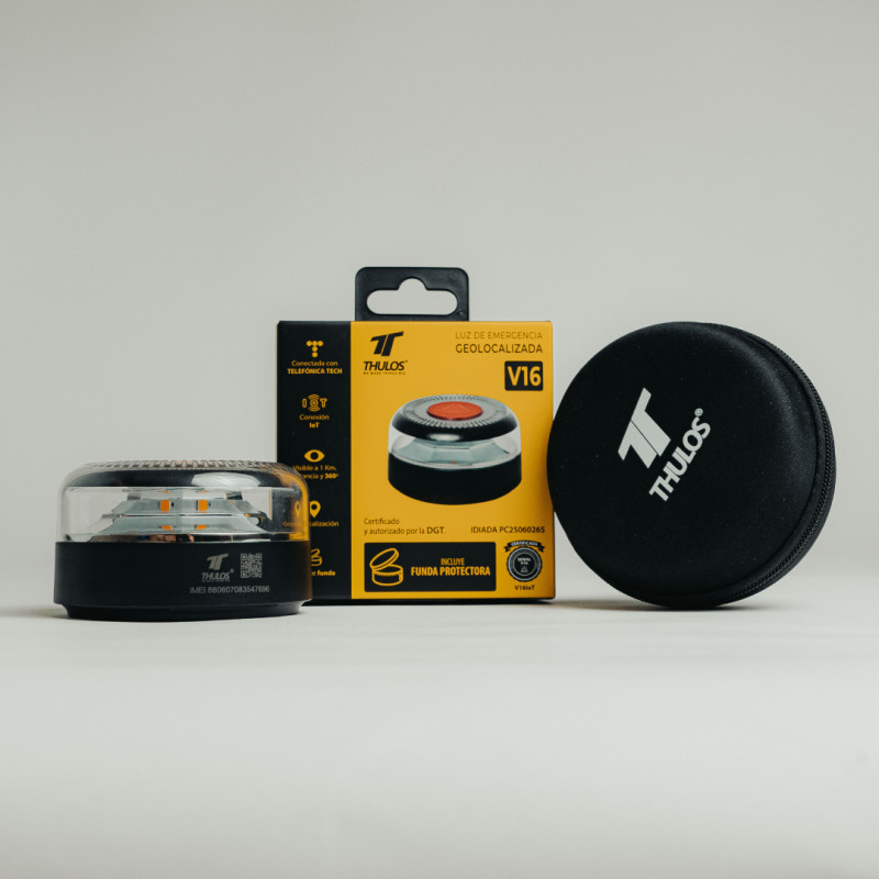 Luz de emergência com geolocalização, certificada pela DGT (Direção Geral de Trânsito da Espanha).