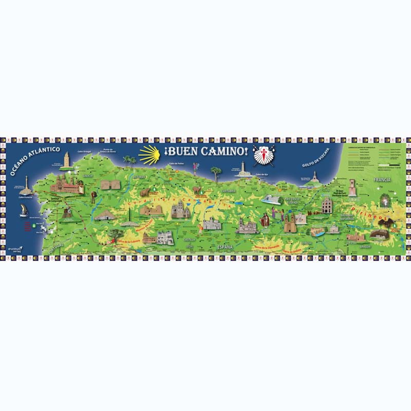 Mapa de parede ilustrado do Caminho de Santiago