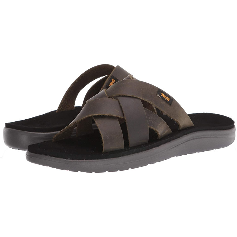 Teva Voya Slide Couro Sandália Dark Olive